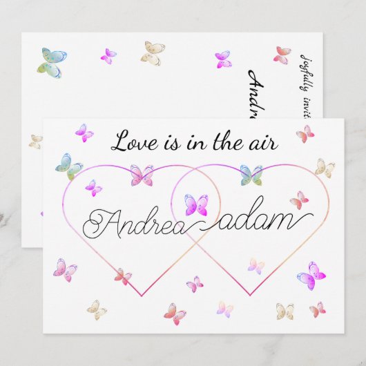modern flying butterflies heart invitation (Devant / Derrière)