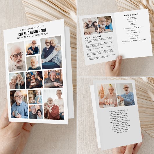 Modern Folded 15-foto Memorial/Funeral Programme Programma