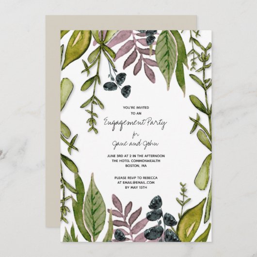 Modern Foliage Engagement Party uitnodiging (Voorkant / Achterkant)