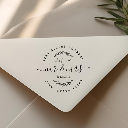 Modern Foliage Future de heer Mrs Wedding Address Zelfinktende Stempel