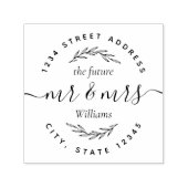 Modern Foliage Future de heer Mrs Wedding Address Zelfinktende Stempel (Design)