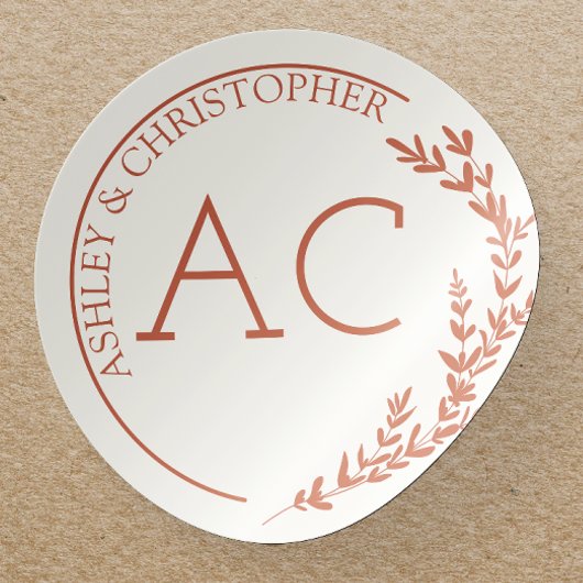 Modern Foliage Lijst Koper Rood Huwelijk Ronde Sticker