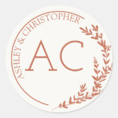 Modern Foliage Lijst Koper Rood Huwelijk Ronde Sticker (Voorkant)