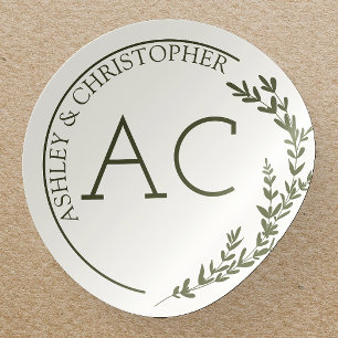 Modern Foliage Lijst Olijfgroen bruiloft Ronde Sticker