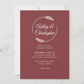 Modern Foliage Lijst Rosewood Red Wedding Kaart (Voorkant)
