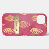 Modern Foliage Pink n Gold Brush Stroke w Name Case-Mate iPhone Case (Achterkant (horizontaal))