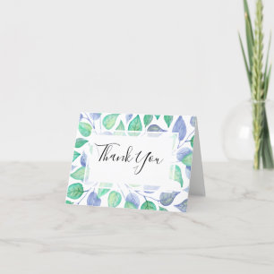 Modern Foliage Waterverf Stoffig Blauw Blad Bruilo Bedankkaart