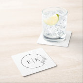 Modern Foliage Wedding Monogram Vierkante Kartonnen Onderzetter (Insitu)