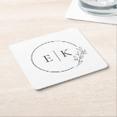 Modern Foliage Wedding Monogram Vierkante Kartonnen Onderzetter (Schuin)