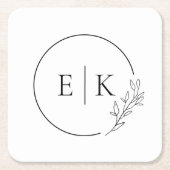 Modern Foliage Wedding Monogram Vierkante Kartonnen Onderzetter (Voorkant)
