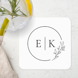 Modern Foliage Wedding Monogram Vierkante Kartonnen Onderzetter