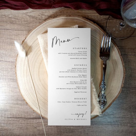 Modern Food Course Dinner Black and White Wedding Menu