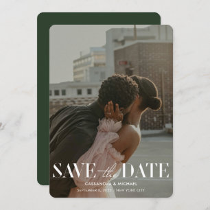 Modern Forest Green Photo Wedding Save Date Kaart