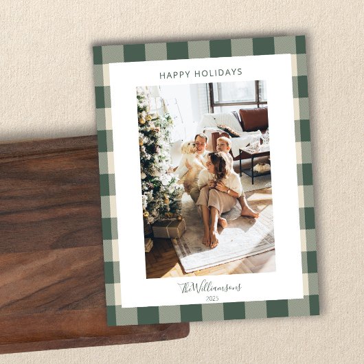 Modern Forest Green Pset Rustic Foto Kerstmis Feestdagenkaart