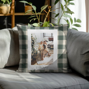 Modern Forest Green Pset Rustic Foto Kerstmis Kussen