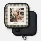 Modern Forest Green Pset Rustic Foto Kerstmis Pannenlap (Voorkant / Achterkant)