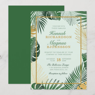 Modern Forest Green Tropical Leaves Modern Wedding Kaart