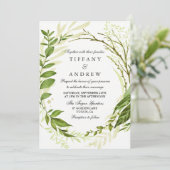 Modern Forest Leaf Wreath Greenery Wedding Invite Kaart (Staand voorkant)