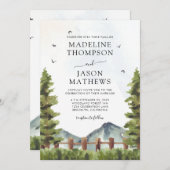 Modern Forest Mountain Rustic Waterverf Wedding Kaart (Voorkant / Achterkant)