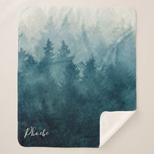 Modern Forest Print Personalized Sherpa Deken
