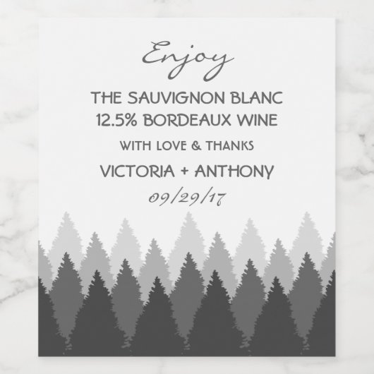 Modern Forest Range Woodland Wedding Favor Wijn Etiket (Enkel label)