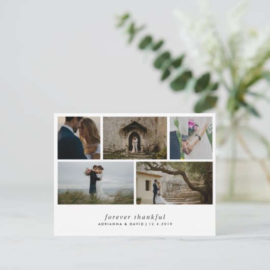 Modern Forever Dankbaar Eenvoudige Vijf Trouwfoto' Briefkaart (Staand voorkant)