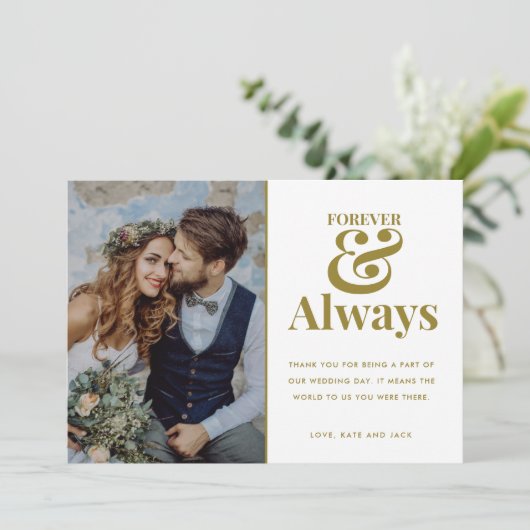 Modern Forever Gold Photo Weddenschap Hartelijk da Bedankkaart (Staand voorkant)
