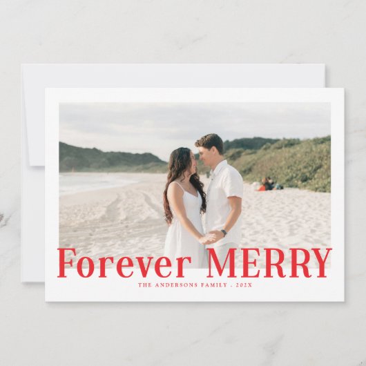 Modern Forever Merry Christmas Couples Red Feestdagenkaart (Voorkant)