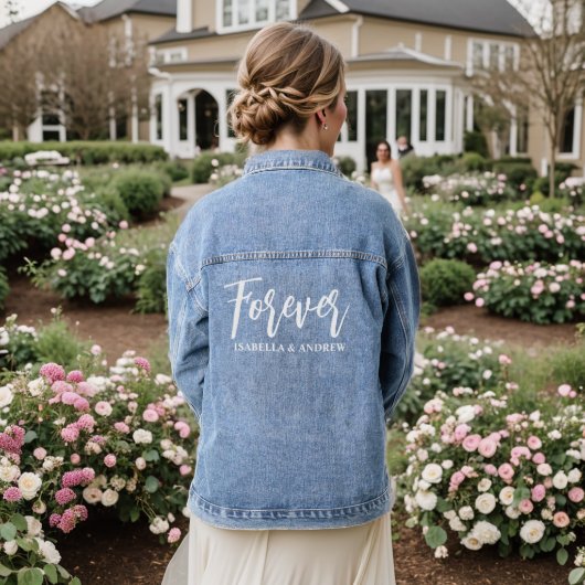 Modern Forever Pas getrouwd Bruiloft Denim Jacket (Huwelijk Achterkant)