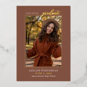 Modern Foto Afstuderen Terracotta Folie Uitnodiging (Voorkant)