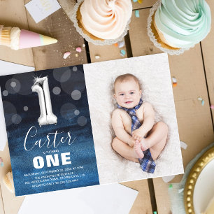 Modern Foto Cute Boy 1st Birthday Kaart