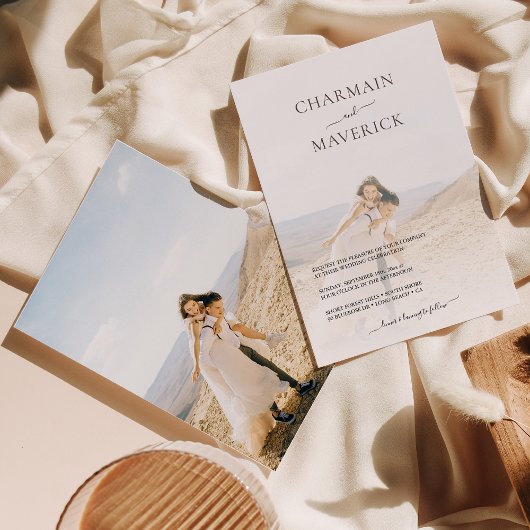 Modern Foto Elegant Wedding Invitation Kaart