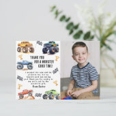Modern Foto | Kinderen Monstertrucks Verjaardagsfe Bedankkaart (Staand voorkant)