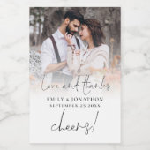 Modern Foto Naam Datum Liefde Bedankt Weddenschap Wijn Etiket (Enkel label)