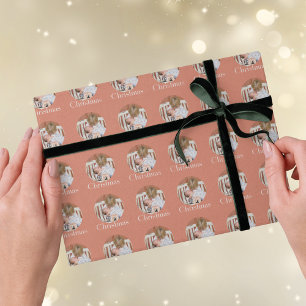 Modern Foto Perzik Roze Prettig Kerstfeest Vakanti Cadeaupapier