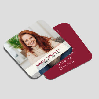 Modern foto QR-code 'Verbind met mij' bordeauxrood Vierkante Visitekaartje
