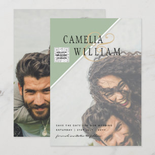 Modern FOTO Weddenschap nodigt QR CODE Rsvp Green Kaart