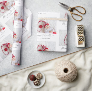 Modern Fotopatroon Naam Script Vrolijk Kerstfeest Cadeaupapier