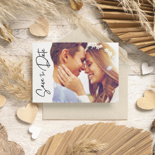 Modern Fotoscript Bruiloft Sla de datum op Save The Date