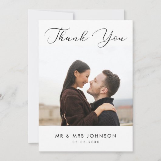 Modern Fotoscript Minimalist Plain Wedding Bedankkaart (Voorkant)