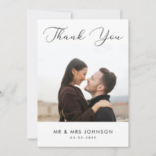 Modern Fotoscript Minimalist Plain Wedding Bedankkaart