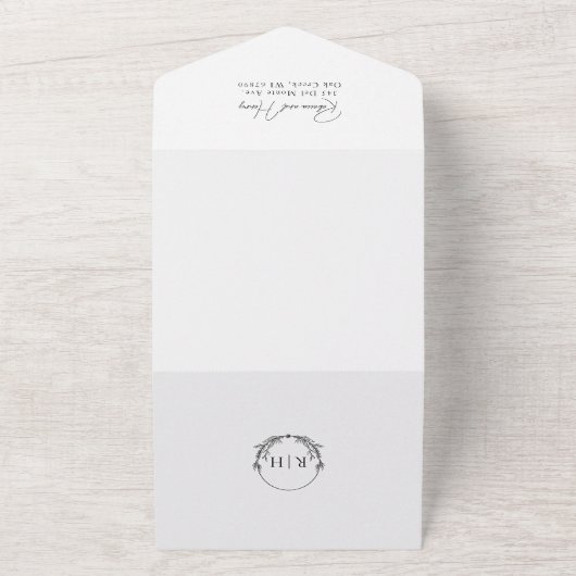 Modern Fotoscript QR Code RSVP Bruiloft All In One Uitnodiging (Buitenkant)