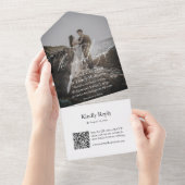 Modern Fotoscript QR Code RSVP Bruiloft All In One Uitnodiging (Afscheurbaar)