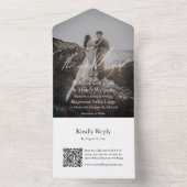 Modern Fotoscript QR Code RSVP Bruiloft All In One Uitnodiging (Binnen)