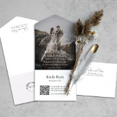 Modern Fotoscript QR Code RSVP Bruiloft All In One Uitnodiging