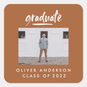 Modern fotoscript rust terracotta graduation vierkante sticker