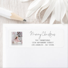 Modern Fotoscript Vrolijk Kerstmis Retouradres Etiket