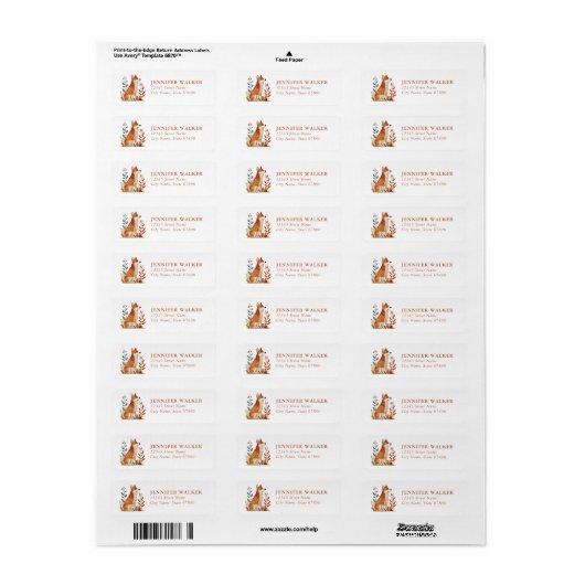 Modern Fox Return Address Labels (Full Sheet)
