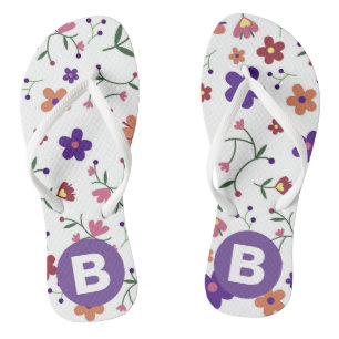 Modern Fraai Kleurrijk Bloemmotief Paarse Monogram Teenslippers