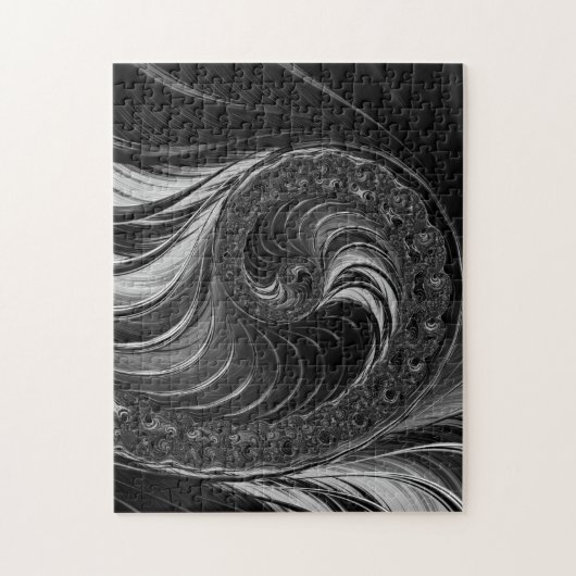 Modern Fractal All Black Nautilus Golden Ratio Legpuzzel (Verticaal)